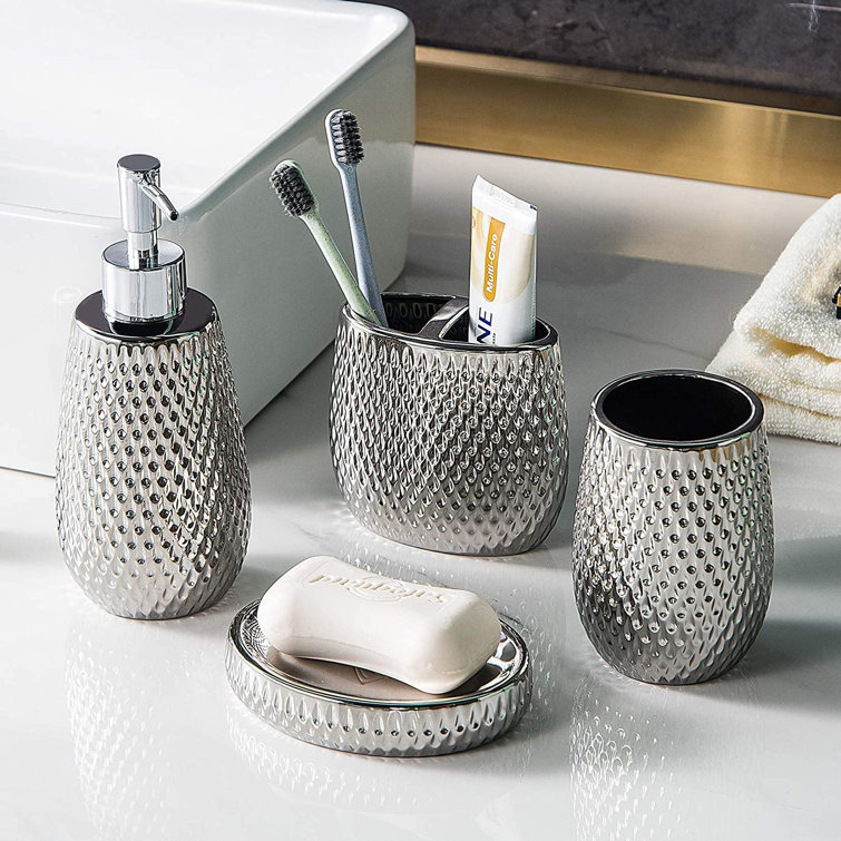 Orren Ellis Silver Bathroom Accessory Set 4 Piece Ceramic Bath
